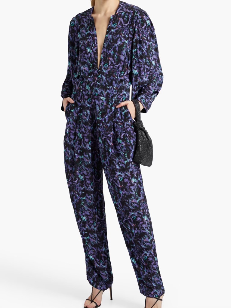 Nwt Iro ‘Lanta’ Pleated Printed Crepe Jumpsuit In Black Multi Fr Size 34 = Sz 2